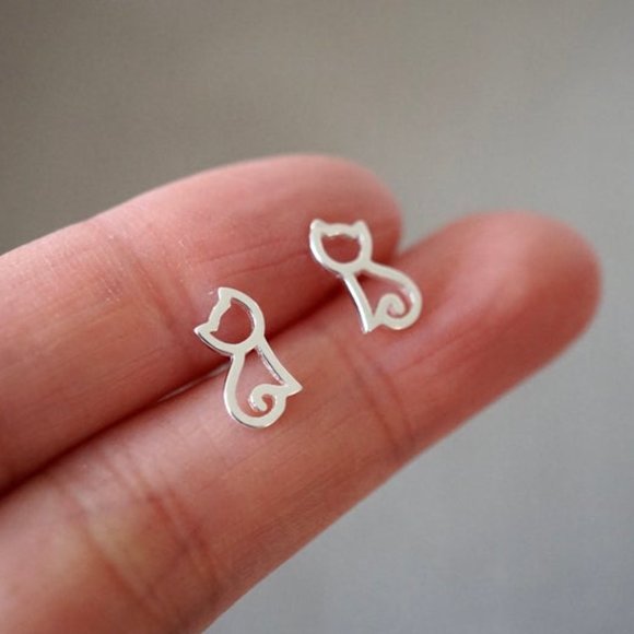NEW 925 Sterling Silver Dainty Cat Earrings Tiny Cat Stud Earrings - Picture 5 of 5